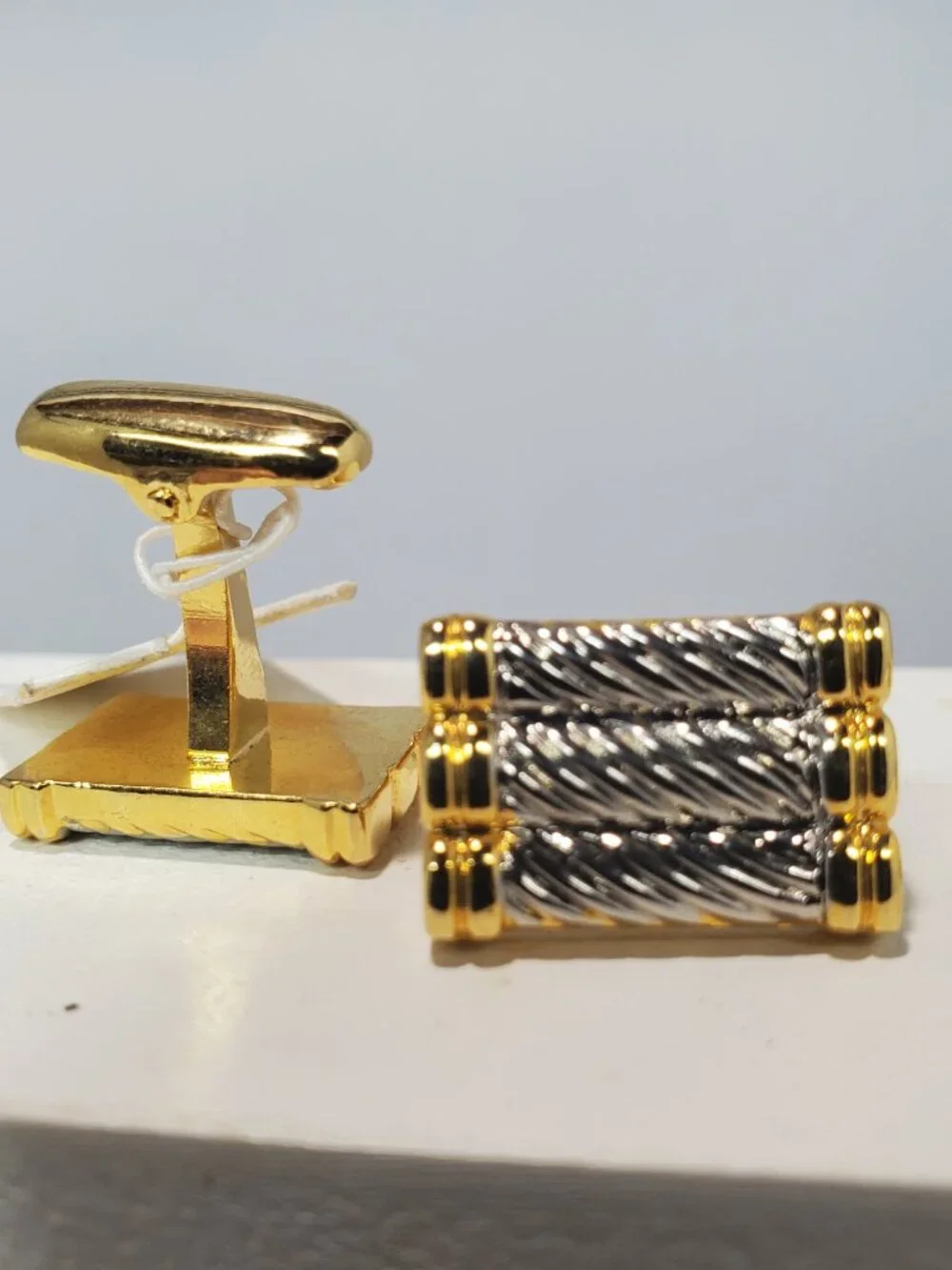 Vintage Two-Tone Gold & Silver Twisted Cable 3-Piece Cuff Link and Tie Clip Set